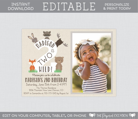 Editable Photo Second Birthday Party Invitations Printable | Etsy