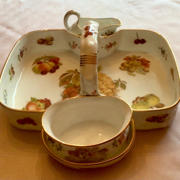 Vintage Hammersley and Company Morgan’s Fruit Tray Set with removable creamer and sugar. Made in England from fine white bone china.