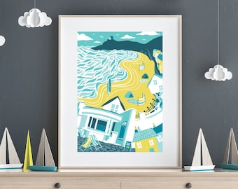 Porthmeor, St Ives, Cornwall - Original, digital art print