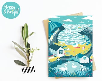 Swanpool near Falmouth, Cornwall - Greetings Card / Original design