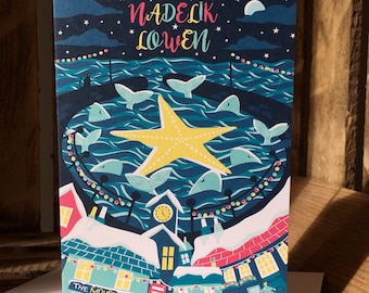 Starry Gazey Mousehole / Nadelik Lowen - A6 Greetings Card