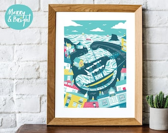 Charlestown (Poldark, tallship) Cornwall Art Print: Original Illustration