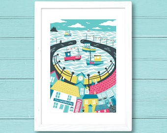 The Harbour, Mousehole, Cornwall - Original, digital art print