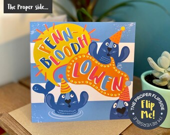 Party Seals Birthday Card - Reversible Cornish/English greetings card