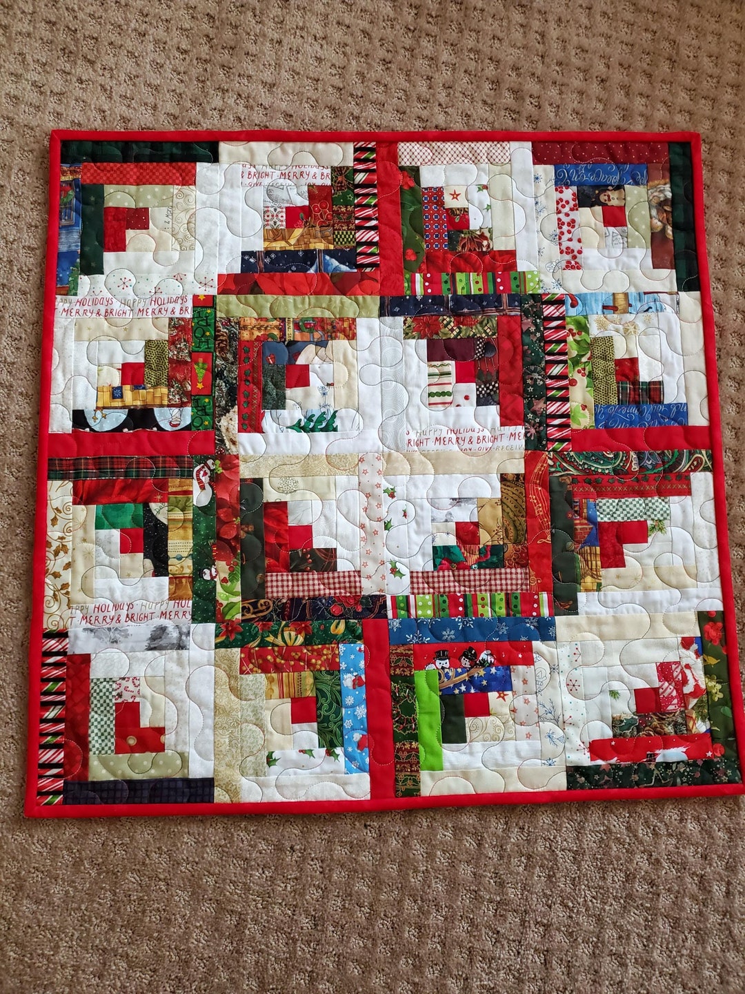 Christmas Log Cabin Wallhanging/table Topper, Scrappy, Handmade - Etsy