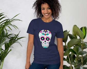 Sugar Skull Day of the Dead Skull T-ShirtShort-Sleeve Unisex