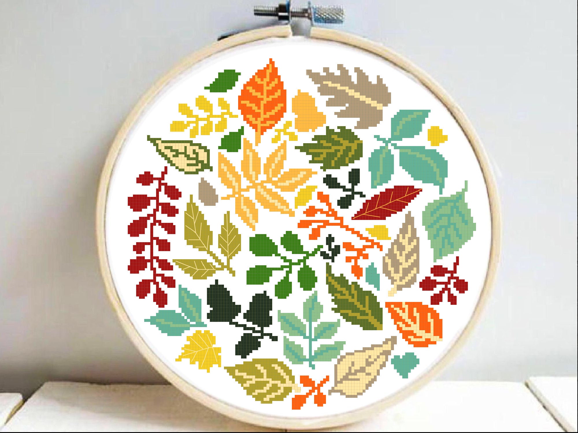 Autumn leaves modern cross stitch pattern easy counted cross | Etsy