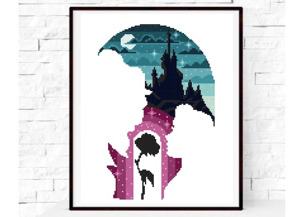 Disney Beauty and the Beast modern cross stitch pattern, Disney Castle counted cross stitch chart, Disney fan gift decor DIY, instant PDF