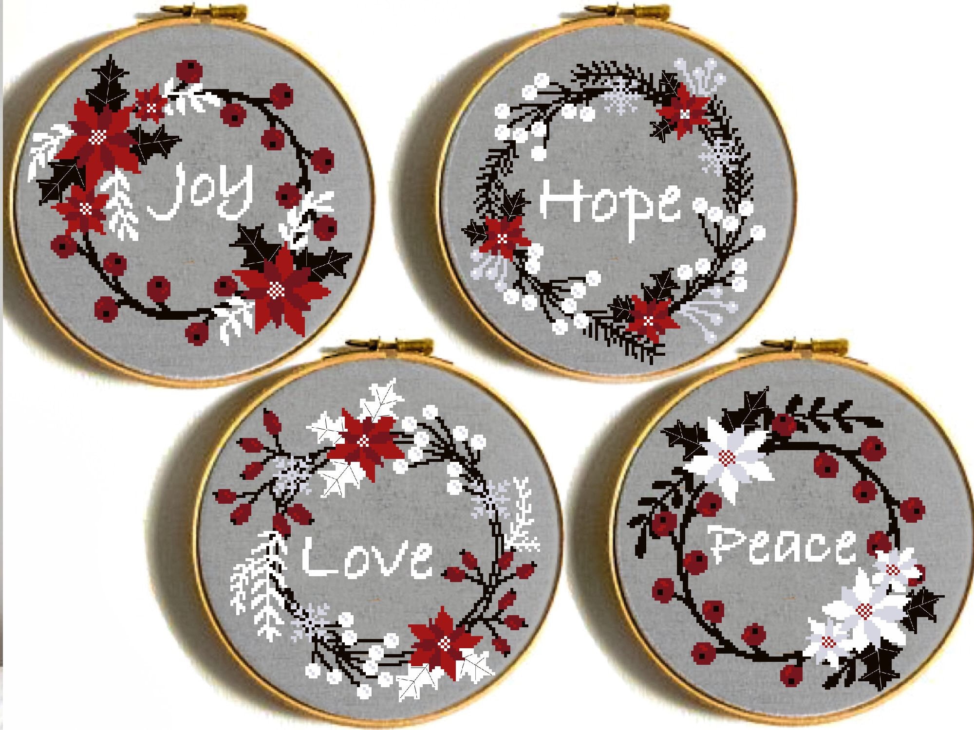 Set of 4 Christmas wreath modern cross stitch patterns easy Etsy