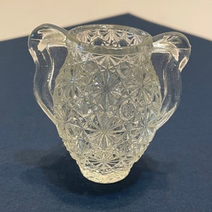 Vintage glass toothpick holder 2 handles daisy and button L. E. Smith