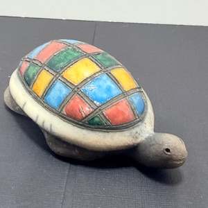 Raku pottery stained glass look turtle figurine