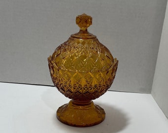 Comport/compote candy dish Olde Virginia Glass Fenton 1971 amber lidded