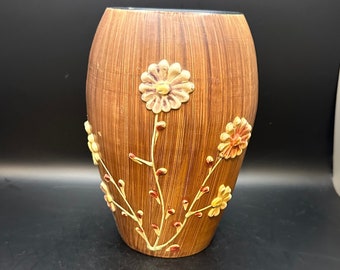 Vase hand made hand painted applied flowers and stems made in Italy