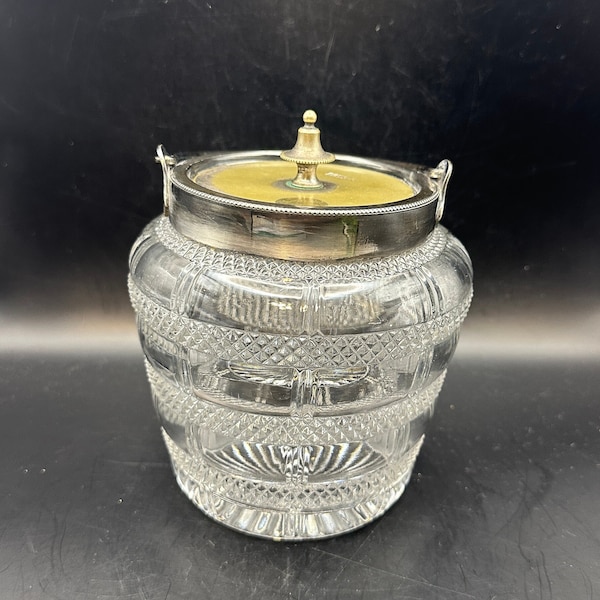 Antique Daniel & Artier Victorian Glass biscuit jar silver-plate lid and band