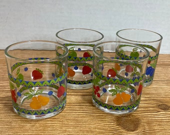 Juice glasses fruit and rickrack motif made in Turkey