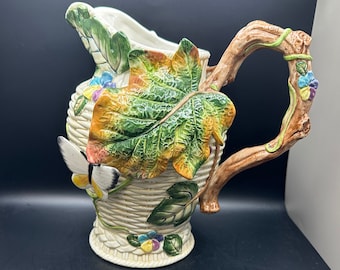 Fitz and Floyd Old World Rabbits Pitcher butterflies leaves flowers