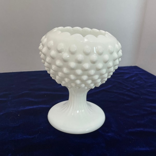 Fenton ivy or rose bowl vasehobnail white milk glass pedestal scalloped edge ivy or rose bowl vase