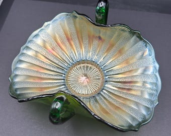 Fenton Green Overlay Opalescent Iridescent Hobnail Cruet - Etsy display picture 1