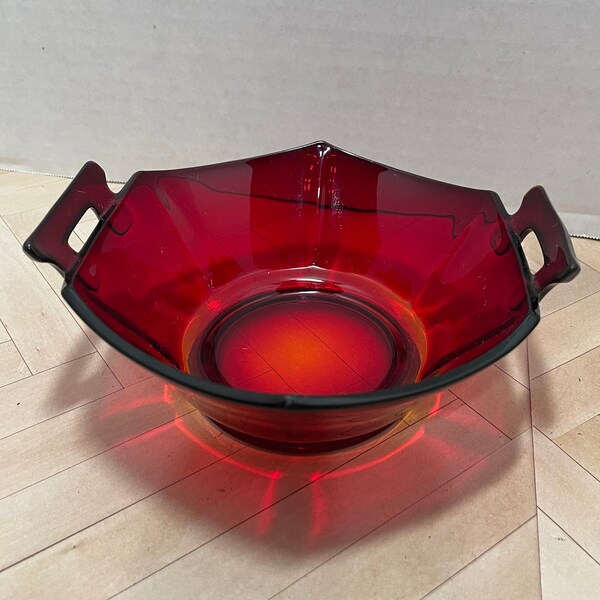 Red Glass Bowl Etsy