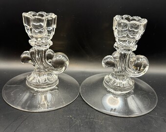 Candlestick Holders Cambridge Glass Cascade clear glass shell candlesticks