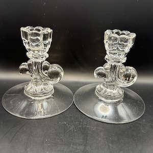 Candlestick Holders Cambridge Glass Cascade clear glass shell candlesticks