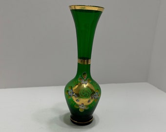 Green Bohemian look vase Hand painted NASCO Japan vase