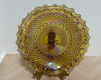 Vintage Indiana Glass Hostess Plate: Amber Iridescent Serving Dish