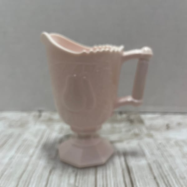 pink milk glass pitcher creamer shell pink Jeanette fruit motif