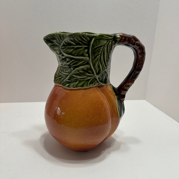 Vintage Portuguese Pitcher Olfaire? Fruit shape bottom green leaves top branch handle