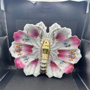 Large lobster shaped serving bowl pinks white and golds