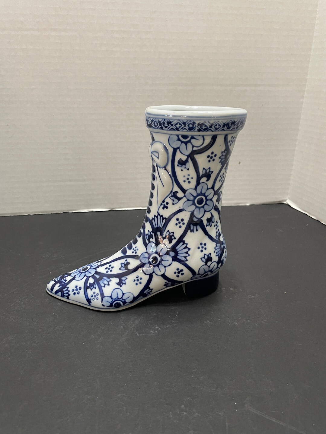 Boot Vase Vintage Blue White Ceramic Boot Vase Etsy