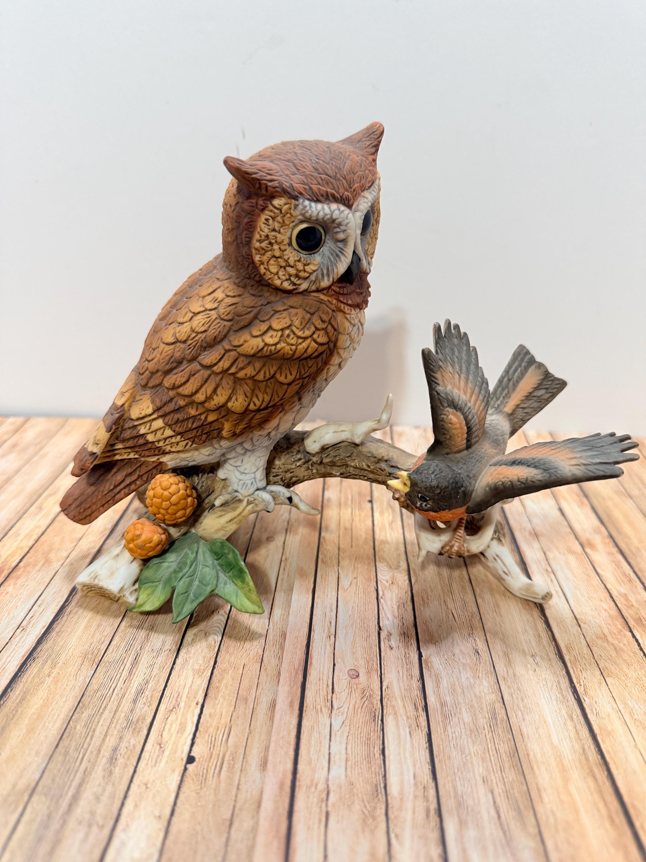 Porcelain vintage Owl and robin figurine
