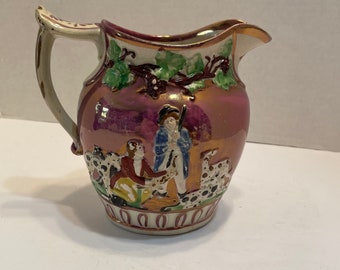 Antique Staffordshire Lusterware pitcher hunting scene with dogs