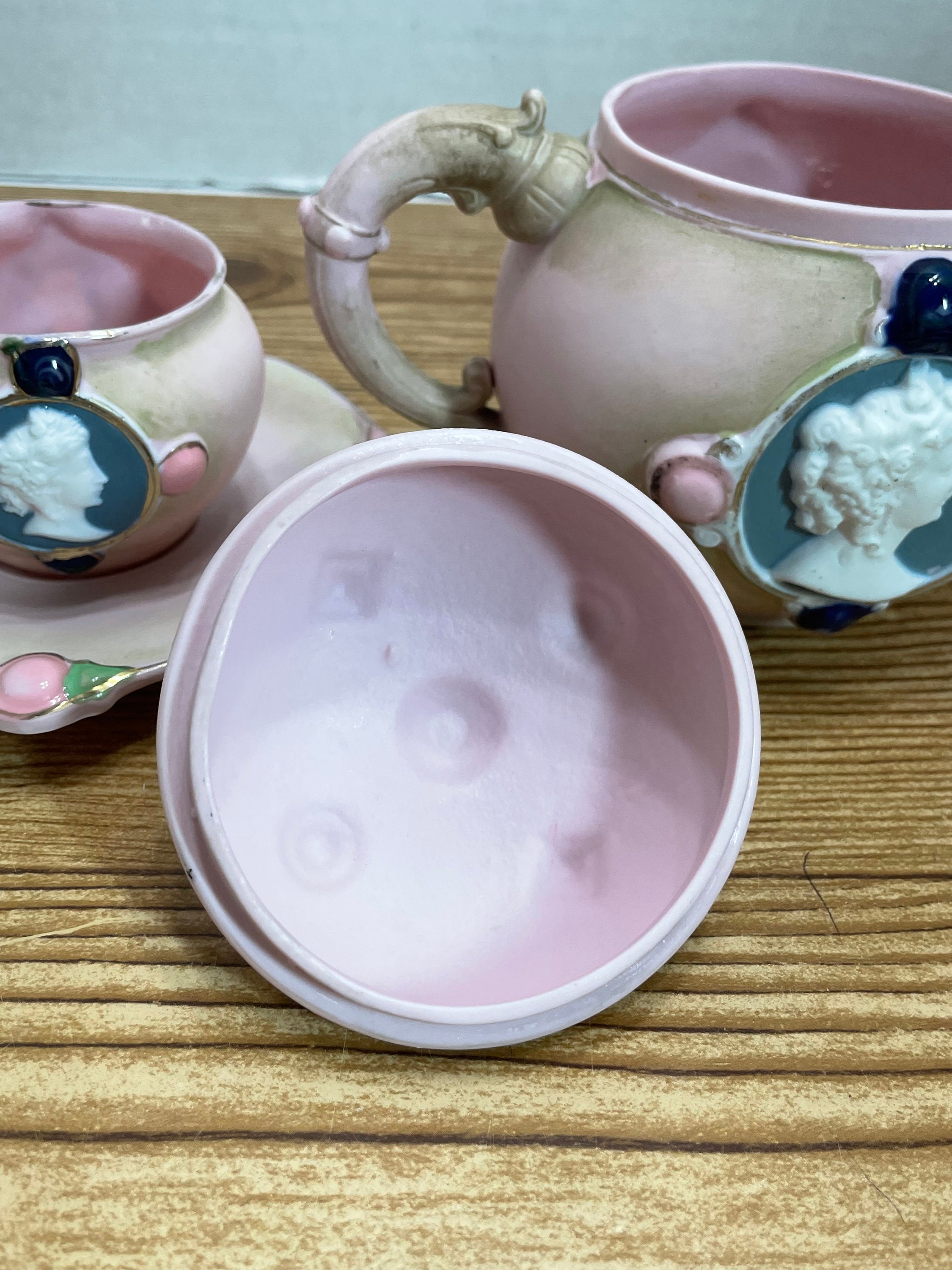 Pink Bisque Jasperware Schafer and Vater Teapot Teacup and Etsy