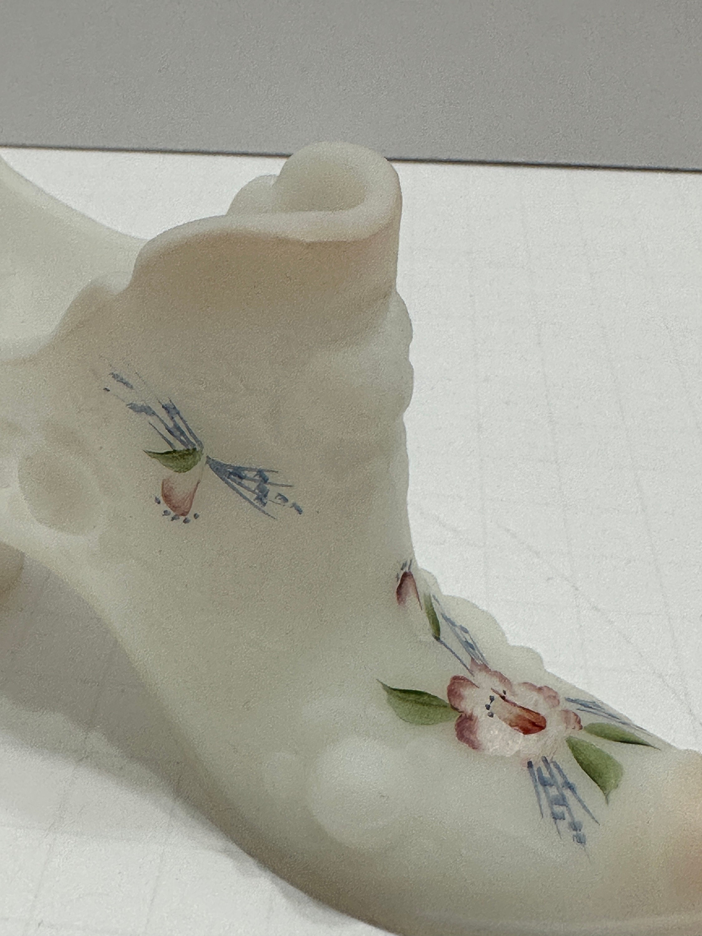 Fenton White Satin Shoe Toothpick Hand Painted Cabbage Rose Signed S ...