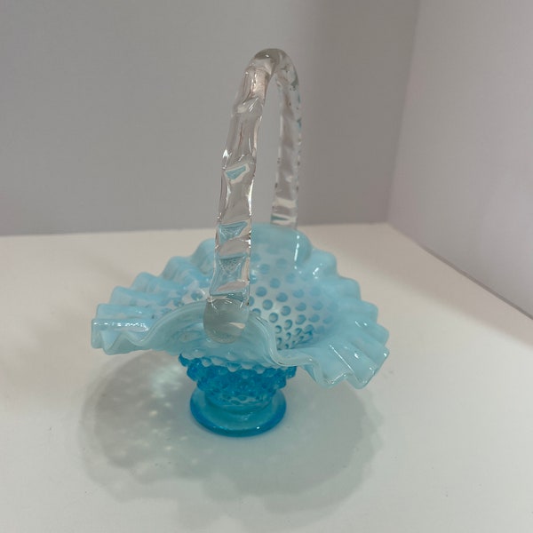 Small basket Fenton hobnail turquoise opalescence basket