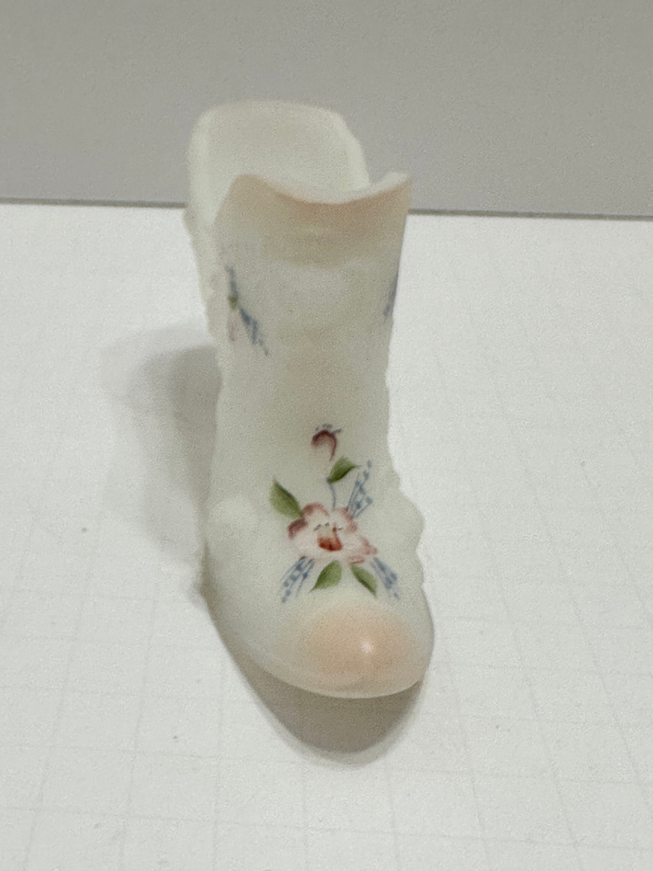 Fenton White Satin Shoe Toothpick Hand Painted Cabbage Rose Signed S ...