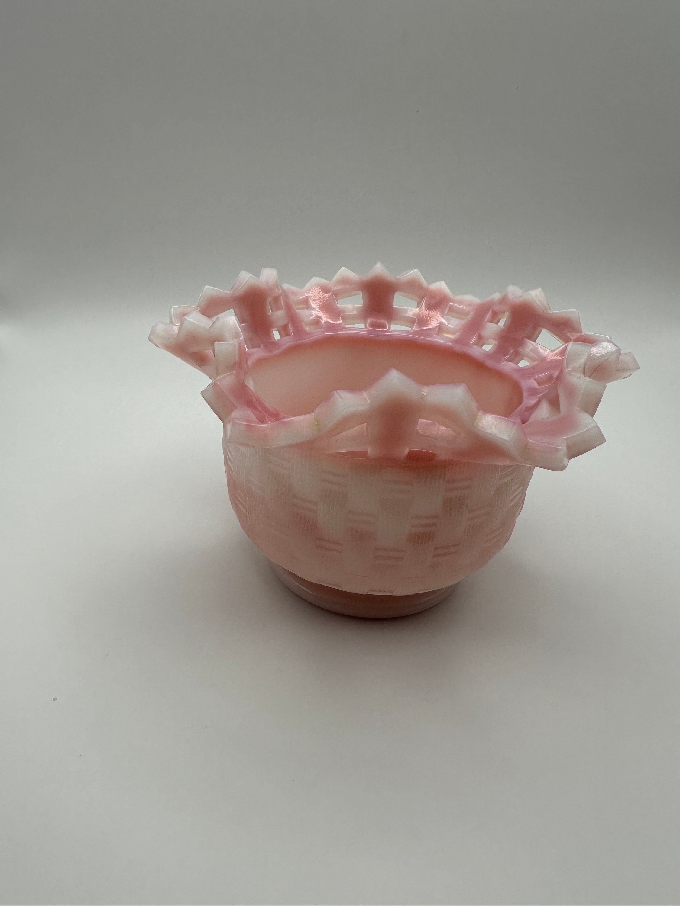 Fenton Rosaline Bon Bon Dish Reticulated Open Weave Edge Scalloped