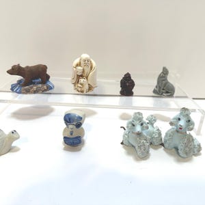 Miniature Figurine Collection: Poodle, Owl, Bear, Buddha & More