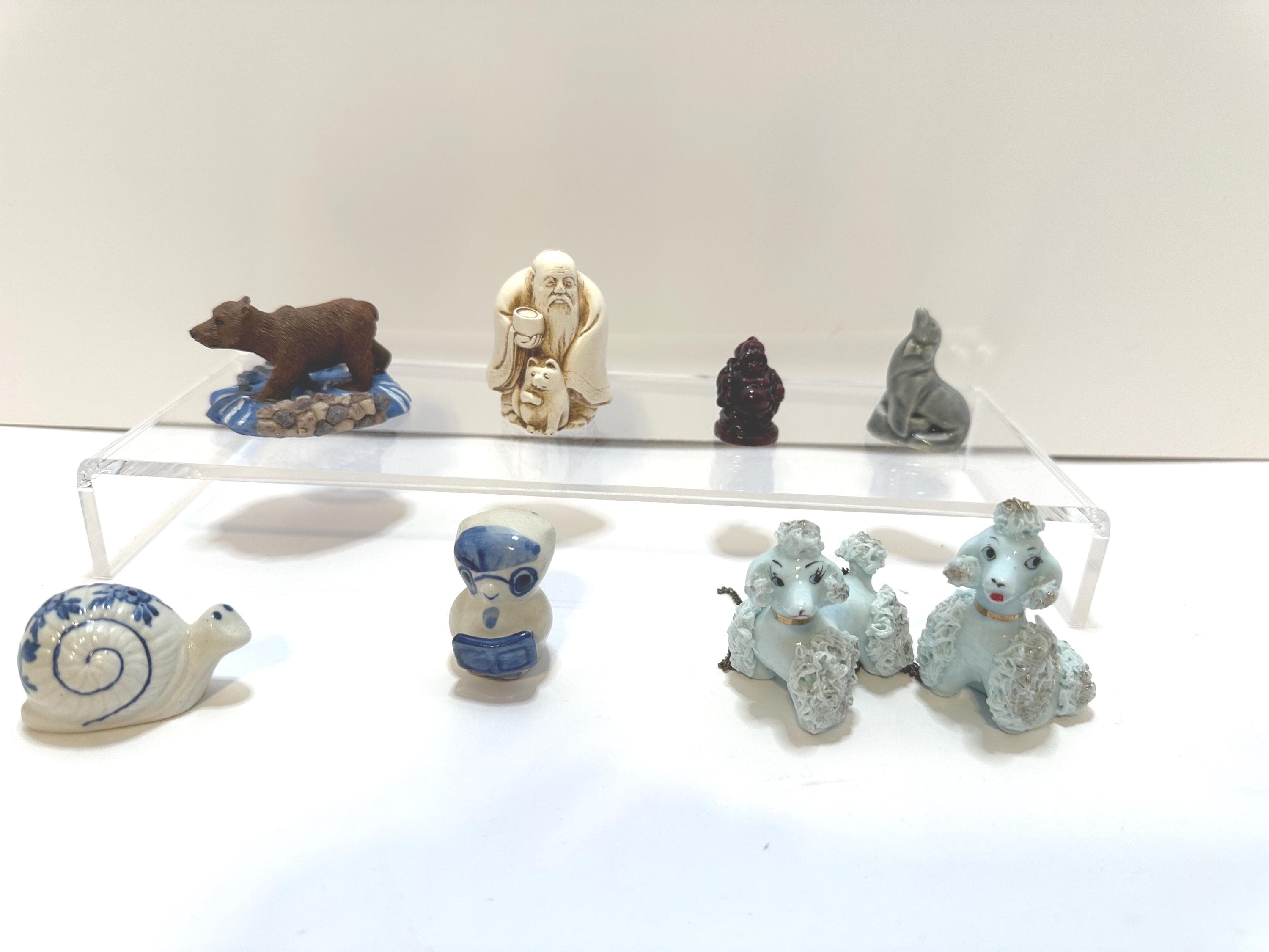 Miniature Figurine Collection: Poodle, Owl, Bear, Buddha & More