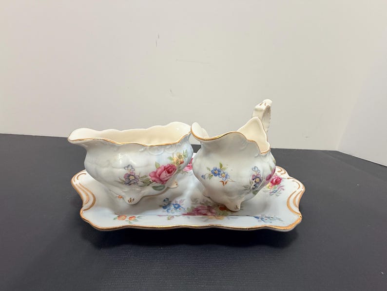 Hand Painted Porcelain Sugar and Creamer Set With Small Tray - Etsy