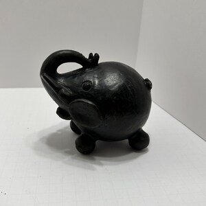 Fat Black Stoneware Elephant Figurine