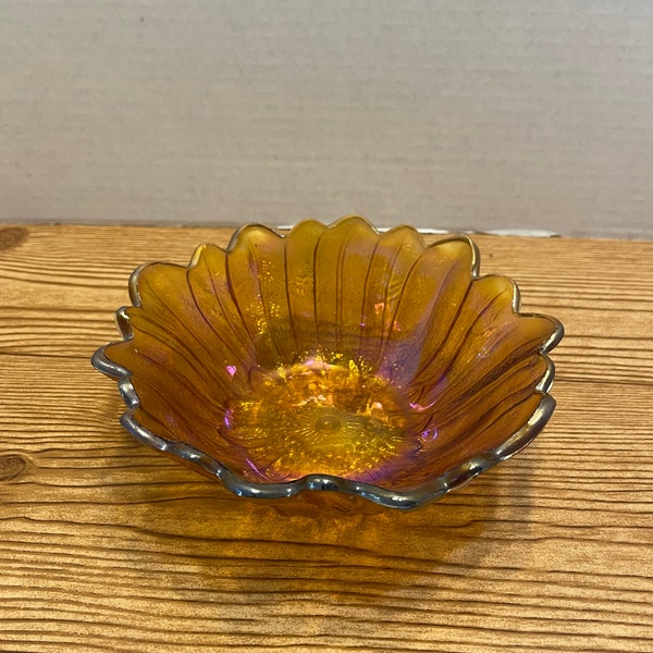 Indiana Glass Carnival glass amber floral bowl