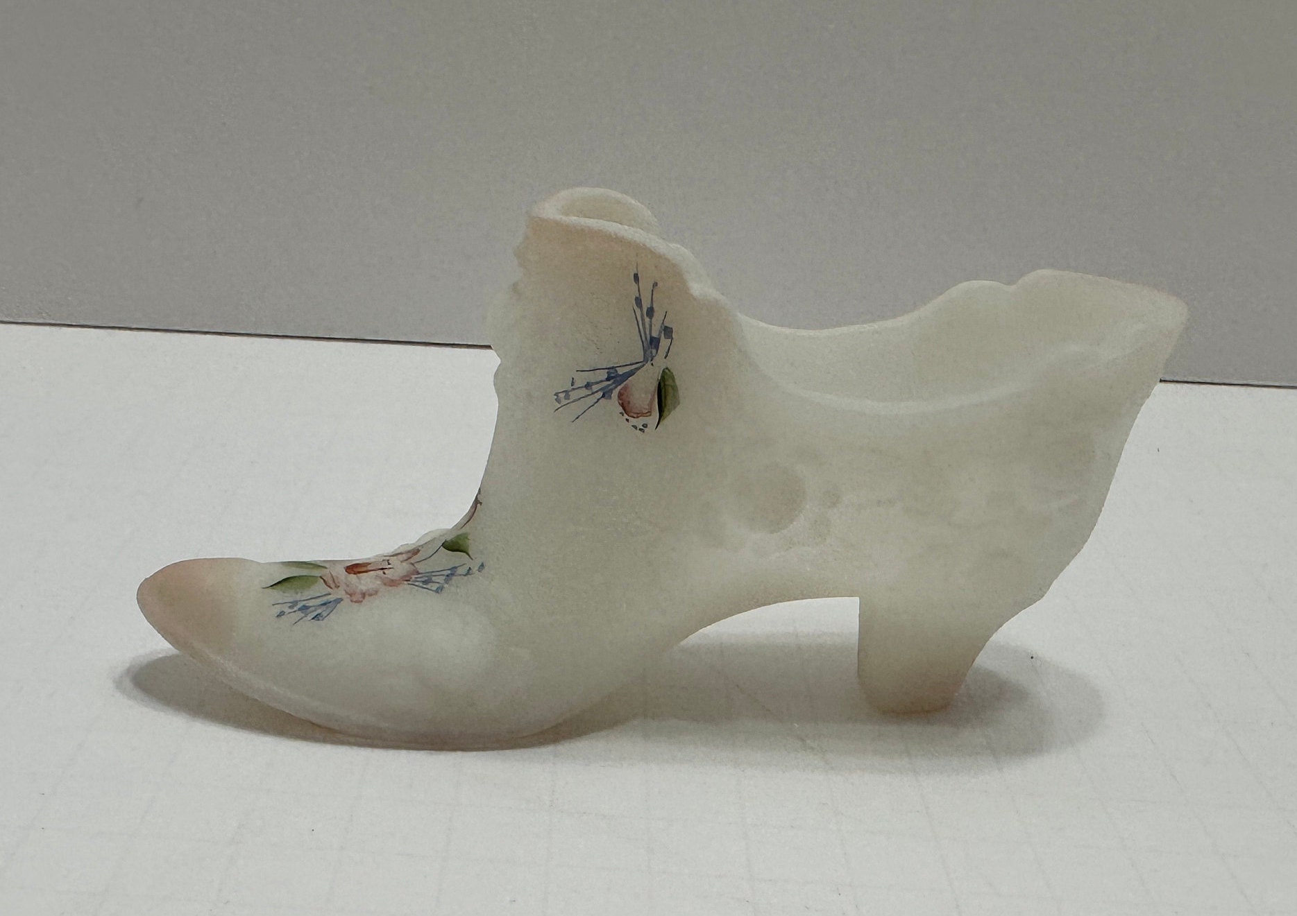 Fenton White Satin Shoe Toothpick Hand Painted Cabbage Rose Signed S ...