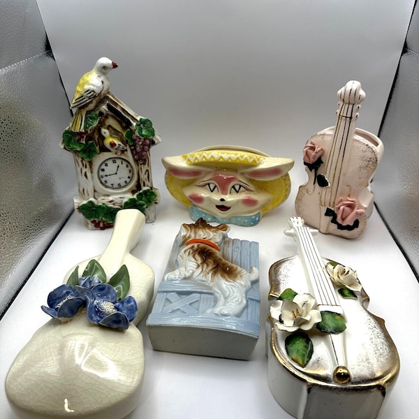 Bolsillos de pared surtidos a elegir: reloj de cuco vintage, conejo, violín, perro escocés