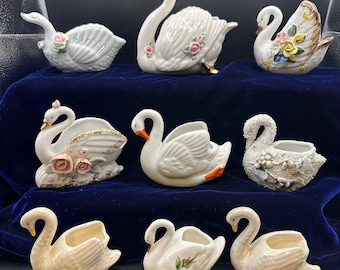 Swan porcelain bone china choice planters, toothpick, trinket dishes decor