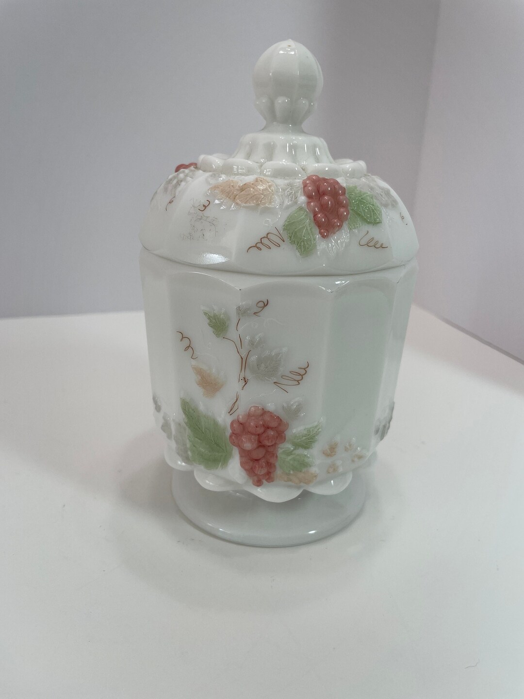 Candy Jar Westmoreland Milk Glass Footed Candy Jar Embossed Etsy
