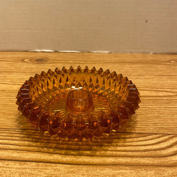 Candle holder Indiana Glass Diamond point amber candle holder