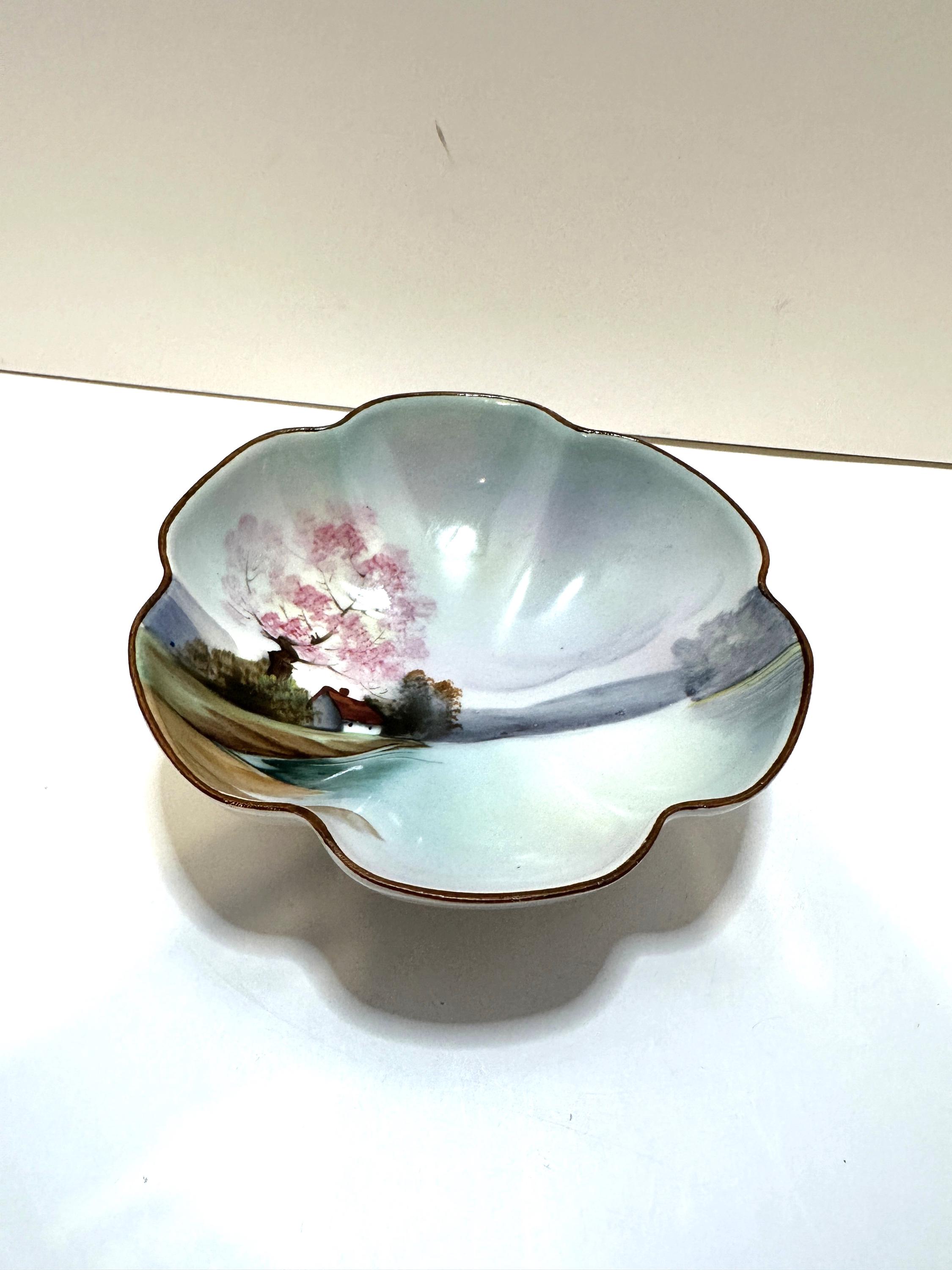 明治期里帰りノリタケM-JAPAN印 HANDPAINTED 湖夕焼け風景花瓶 ノリタケ オールドノリタケ 夕焼湖畔風景絵 花瓶 27cm : アンティーク
