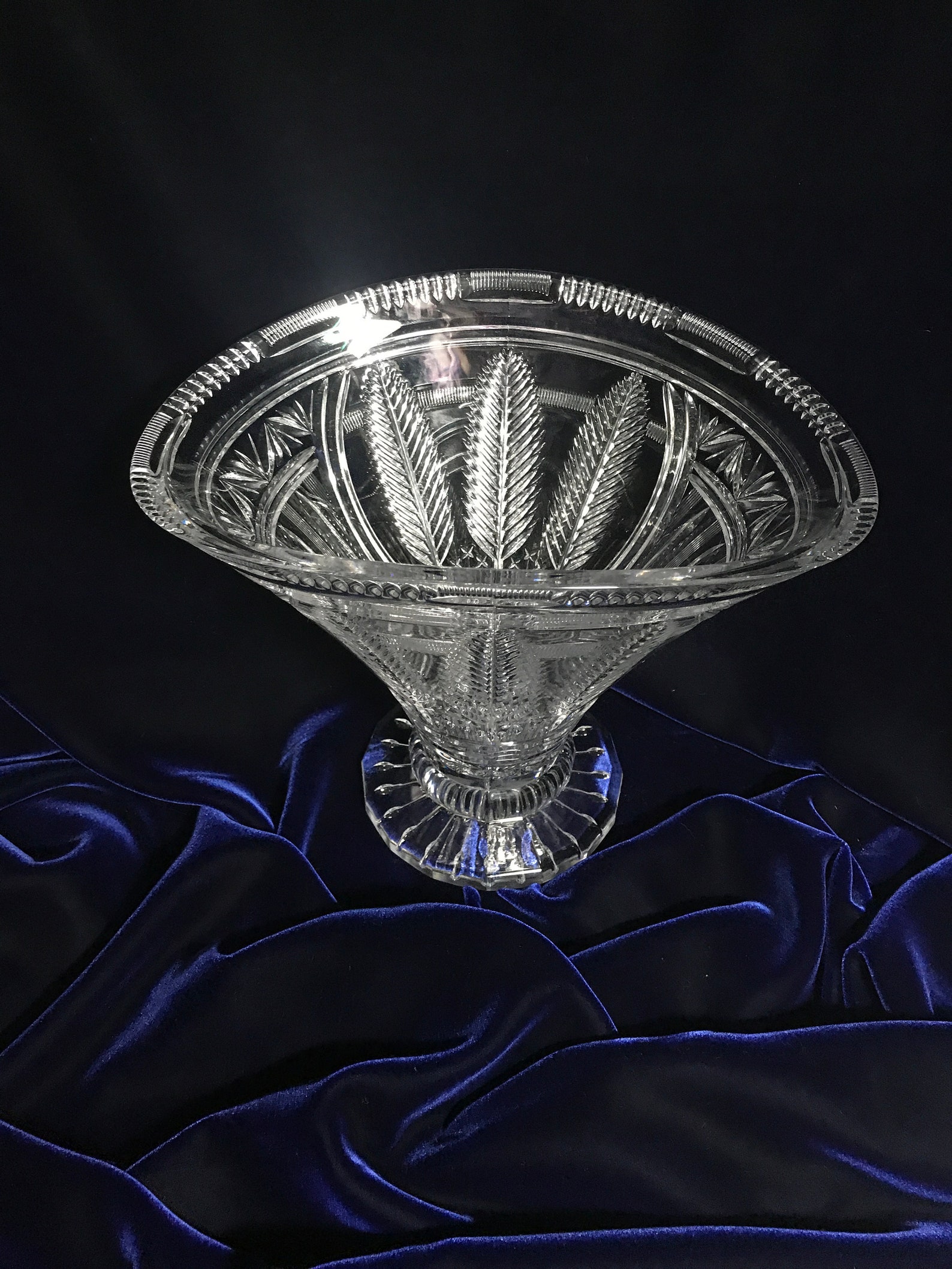 Large crystal vase fan shaped with foot Etsy